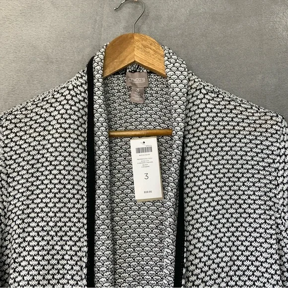 Chico’s Mesmerizing Mesh Aimee 3/4 Cardigan Fashion Black. Size 3. (NWT). - Picture 4 of 6